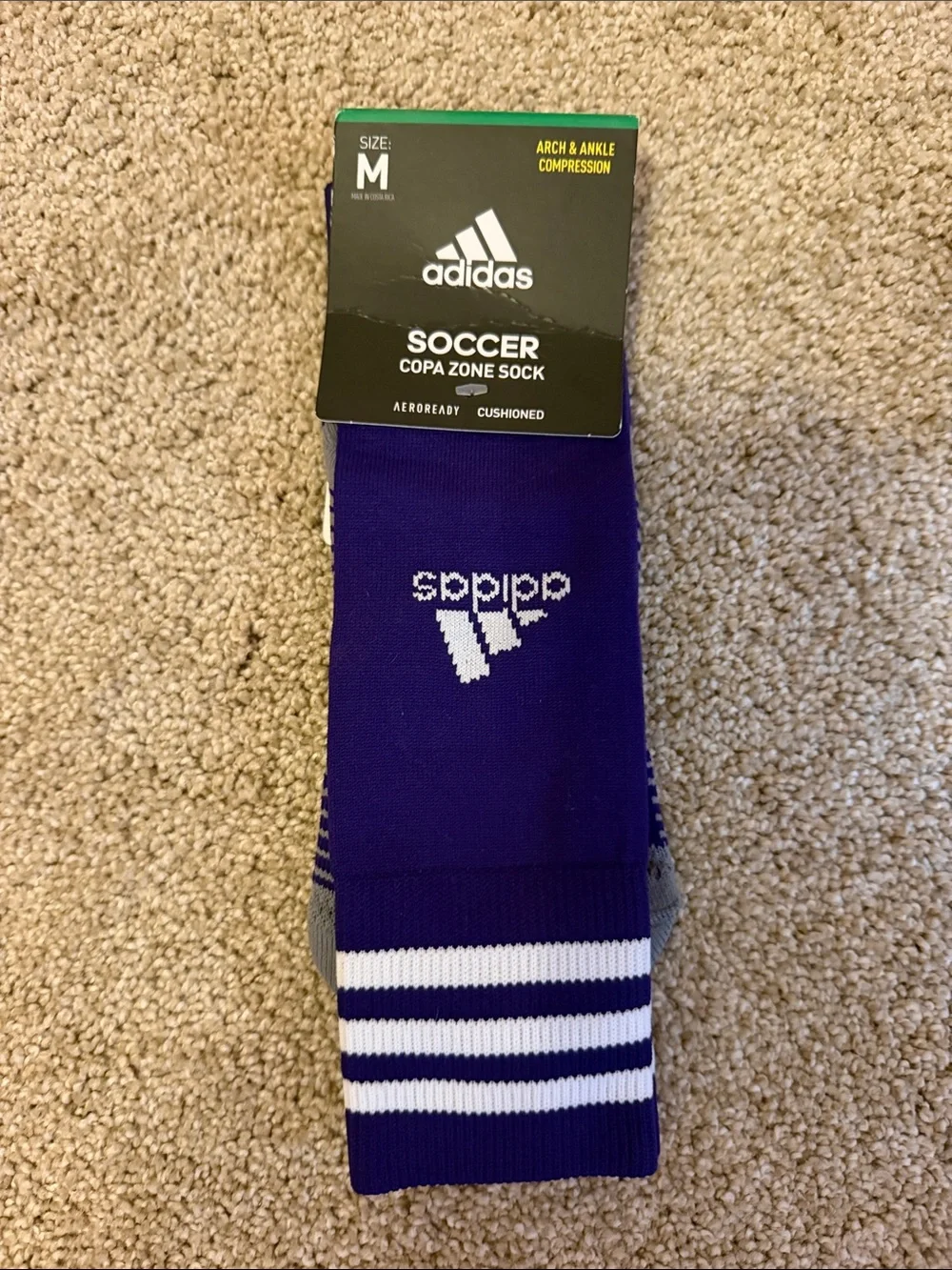 adidas Purple Athletic Soccer Copa Zone Socks with White Stripes